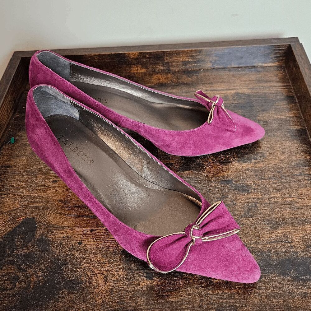 Talbots Classic Suede Leather Bow Detail Della 2 Heel Pump Women's Berry Pink/Go